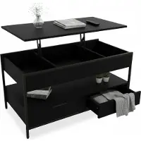 Relaxdays Table basse , à abattant, 2 tiroirs, 4 compartiments, dimensions : 48–63 x 100 x 50 cm, table basse de style industriel, noire