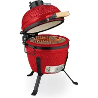 Relaxdays Barbecue Kamado , Ø 32 cm, barbecue en céramique avec thermomètre jusqu'à 450 °C, barbecue, grillades, cuisson et cuisson au four, fumoir, rouge