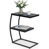 Relaxdays - Beistelltisch in C-Form mit 2 Ablagen, Schwarz, 58,5 x 47,5 x 25 cm (25 x 47.50 x 58.50 cm)