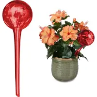 Relaxdays Lot de 2 boules d'arrosage , arrosage dosé des plantes, pot de fleurs, aide à l'arrosage pour le bureau ou les vacances, verre Ø 9 cm, rouge