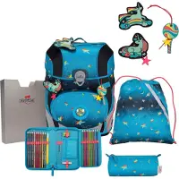 DERDIEDAS sac d'école ErgoFlex Tiny Exklusiv LED Schulranzenset 5 pièces Rainbow Star turquoise