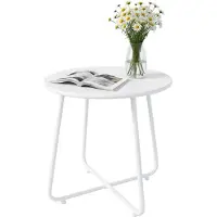 Relaxdays Table d'appoint en métal, H x P : 46 x 44 cm, résistante aux intempéries, table d'intérieur et d'extérieur, table de balcon ronde, blanche