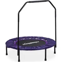 Relaxdays Trampoline avec barre de maintien, Ø 102 cm, mini-trampoline pliable jusqu'à 120 kg, trampoline de fitness d'intérieur, violet
