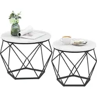 Relaxdays Table basse , lot de 2, aspect marbre et métal, style vintage, tables d'appoint rondes, salon, blanc/noir