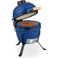 Relaxdays Barbecue Kamado , Ø 32 cm, barbecue en céramique avec thermomètre jusqu'à 450 °C, barbecue, grillades, cuisson et cuisson au four, fumoir, bleu