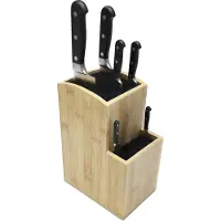 Relaxdays Bloc à couteaux vide, en bambou, avec insert en brosse, 2 étages, L x l x H : 25,5 x 11,5 x 18 cm, porte-couteaux, naturel/noir