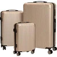 Relaxdays Ensemble de valises , 3 pièces, 4 roulettes, coque rigide, 3 tailles, poignée télescopique, serrure à combinaison, valises de voyage, couleur champagne