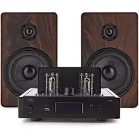 AVCOM Vintage Style Amplifier with 5" Passive Speakers Walnut
