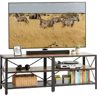 Relaxdays Meuble TV bas , 4 compartiments, étagère ouverte pour téléviseur jusqu'à 60 pouces, meuble TV, H x l x P : 52 x 140 x 39 cm, marron/noir