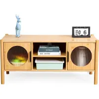 Relaxdays Meuble TV bas , avec 2 portes, meuble TV pouvant accueillir un écran jusqu'à 43 pouces, aspect bois, D x L x H : 48 x 103 x 40 cm, meuble TV, couleur naturelle