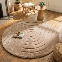 FRAAI Tapis rond à poils longs - Carvy Curves Taupe | Ø 200 cm | Rond | Pile haute