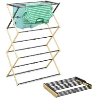 Relaxdays Séchoir à linge , pliable, extensible, 11 barres, H x l x P : 107 x 43–74 x 37 cm, bambou et métal, naturel/noir