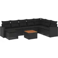 vidaXL Ensemble de salon de jardin 9 pièces avec coussins noir poly rotin