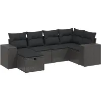 vidaXL Ensemble de salon de jardin 6 pièces avec coussins noir poly rotin