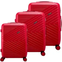 Avizar , set de 3 valises rigides structurées design Chevron avec serrure TSA, rouge