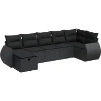 vidaXL Ensemble de salon de jardin 7 pièces avec coussins noir poly rotin
