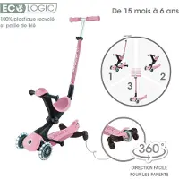 Globber GO-UP DELUXE LIGHTS ECO 360 - 3 en 1 vélo assis, roue, trottinette, 120/80 mm, 3 roues, hauteur réglable, baie
