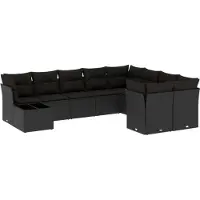 vidaXL Ensemble de 10 canapés de jardin avec coussins noir poly rotin