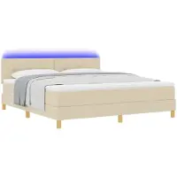 vidaXL Lit boxspring LED avec bandes lumineuses LED, couleur crème, 180 x 200 cm, tissu