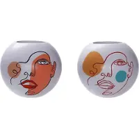DKD Home Decor Ensemble de Vases Visage Blanc Multicolore par DKD Home Decor - 25,5 x 25,5 x 22 cm (2 Unités)