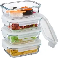 Relaxdays : lot de 4 bocaux en verre avec couvercle, 640 ml, boîtes de conservation, couvercles en plastique, hermétiques, bocaux en verre, transparents