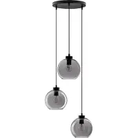 Nova Luce Suspension Palmer 3 lumières rondes noires avec verre fumé