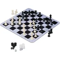 Relaxdays Jeu d'échecs, de backgammon et de dames , à enrouler, avec sac de transport, 50,5 x 50,5 cm, jeu de voyage 3 en 1, noir et blanc