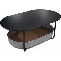 Relaxdays Table basse , avec panier en tissu, ovale, table d'appoint avec espace de rangement, L x P x H 55 x 100 x 45 cm, MDF et fer, noir et gris foncé