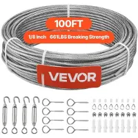 Vevor Câble Acier Inoxydable 3,2 mm x 30,5 m Cable Inox 304 Kit Fil Tressé Inox Enduit PVC pour Garde-corps Terrasse