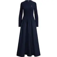 Ralph Lauren pour femme. 211A96349004 Robe en coton avec corsage en huit bleu marine (XS), Casuel, Manche longue