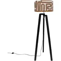 QAZQA Lampadaire trépied noir avec abat-jour rayé marron et beige 50cm - Puros