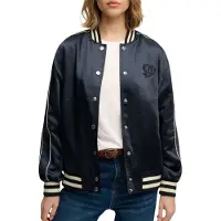 Superdry Varsity Satin Bomber Jacket Bleu,Gris L Femme