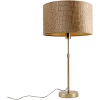 QAZQA Lampe de table bronze avec abat-jour en velours crocodile 35cm - Parte