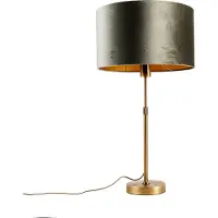 QAZQA Lampe de table bronze avec abat-jour en velours vert 35cm - Parte