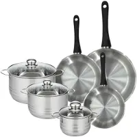 Fackelmann Set de 3 poêles 20, 24 et 28 cm en inox et 3 faitouts inox 16, 20 et 24 cm Geneva