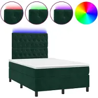 vidaXL Lit boxspring avec matelas & LED vert foncé 120x200 cm velours