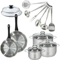 Fackelmann Batterie de cuisine 2 poêles 20/24 cm et couvercles, 3 faitouts 16/20/24 cm et 6 ustensiles Geneva