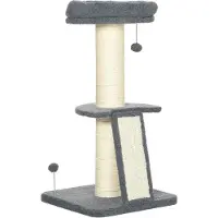 PawHut Arbre à chat 92 cm avec planche à griffer, gris foncé