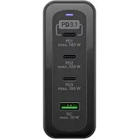 Goobay 65885 Chargeur rapide multiport USB-C PD GaN (240 W) noir, noir, 1,5 m - 3x ports USB-C (Power Delivery) et 1x port USB-A