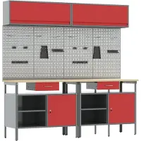 vidaXL Ensemble d'établi 8 pièces Rouge et gris Acier thermolaqué