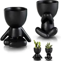 OEM Mini-set de pots en céramique - Pot pour cactus - 2 pièces - Noir - Céramique