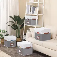 Markenlos Bacs de rangement pliables, lot de 4, 38 x 25 x 25 cm, blanc/gris