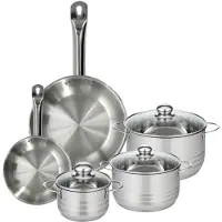 Fackelmann Batterie de cuisine avec 2 poêles 24/28 cm et 3 faitouts 16/20/24 cm en inox sans PFAS Eterna Brillant