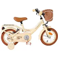 Volare Vélo Ashley 12 pouces pour filles, couleur crème, avec deux freins à main et panier