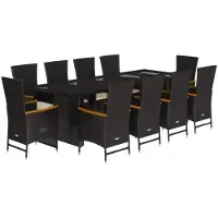 Syfax Ensemble à manger de jardin 11 pcs coussins noir résine tressée