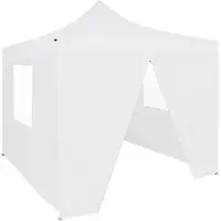 The Living Store Tente de réception professionnelle Pliable avec 4 parois latérales 3×3m Acier blanc