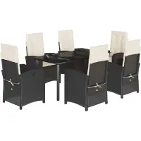 Syfax Ensemble à manger de jardin coussins 7pcs Noir Résine tressée
