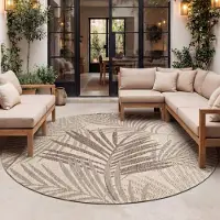 FRAAI Tapis d'extérieur rond | Tiga Palm Taupe | Ø 100cm | Taupe | Rond | Tapis d'extérieur