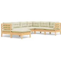 Syfax Salon de jardin 7 pcs avec coussins crème bois de pin massif