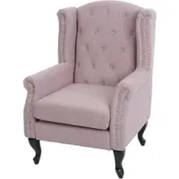 Mendler Fauteuil Chesterfield, fauteuil relax, fauteuil club, fauteuil à oreilles, tissu/textile hydrofuge rose clair sans pouf